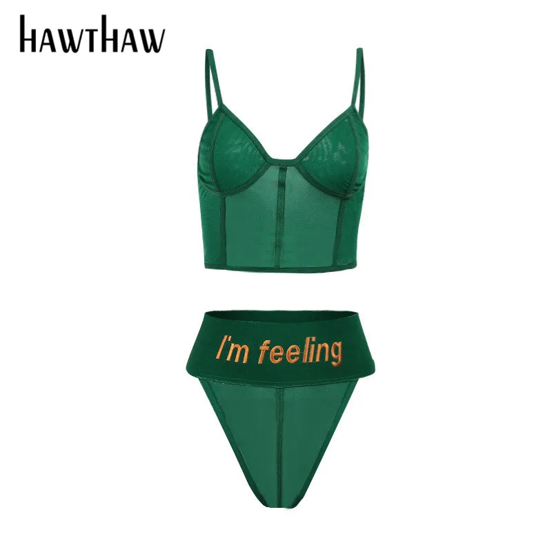 

Hawthaw Women Fashion Summer Mesh See Through Tank Tops Underwear Bodycon Two Pieces Set Sexy Sleepwear 2021 Female Clothing