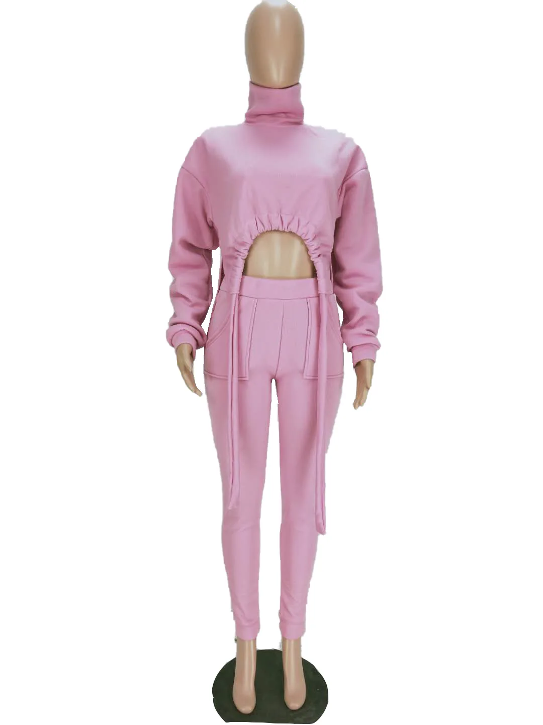 

Fashion two piece set for women Streetwear turtleneck women clothes 2020 fall hollow out tops+full pants Casual women tracksuits