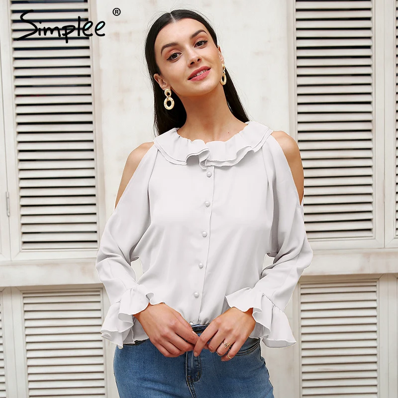 Блузка женская летняя с рюшами и длинным рукавом|Блузки| |
