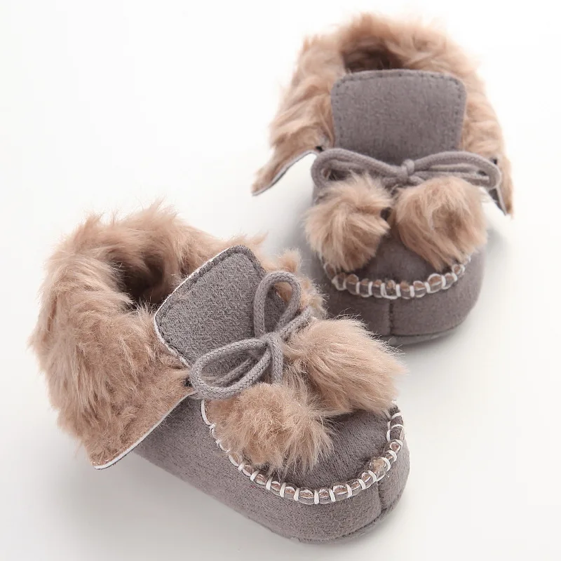 Обувь для новорожденных мальчиков и девочек мягкие Меховые ботинки на шнуровке