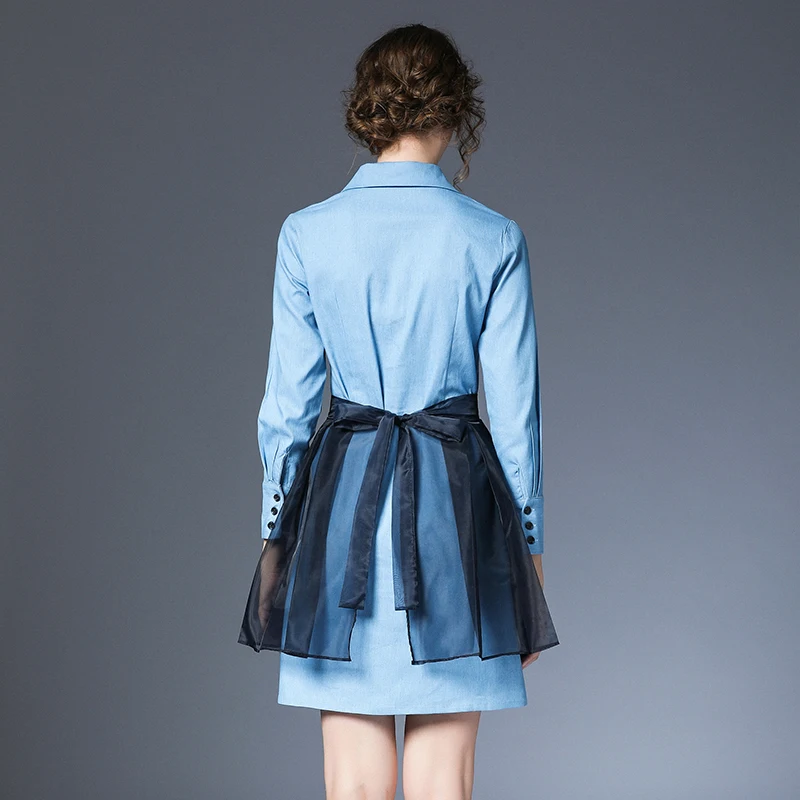 

quality Fashion Runway Two Pieces Set Women's Long Sleeve Solid Shirt+ Organza Skirts High Waist Suits two-piece outfit