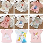 2022, футболка для девочек с рисунком в виде единорога, футболка с коротким рукавом для мальчиков, топы, детская одежда с мультяшным принтом, детская одежда для дня рождения