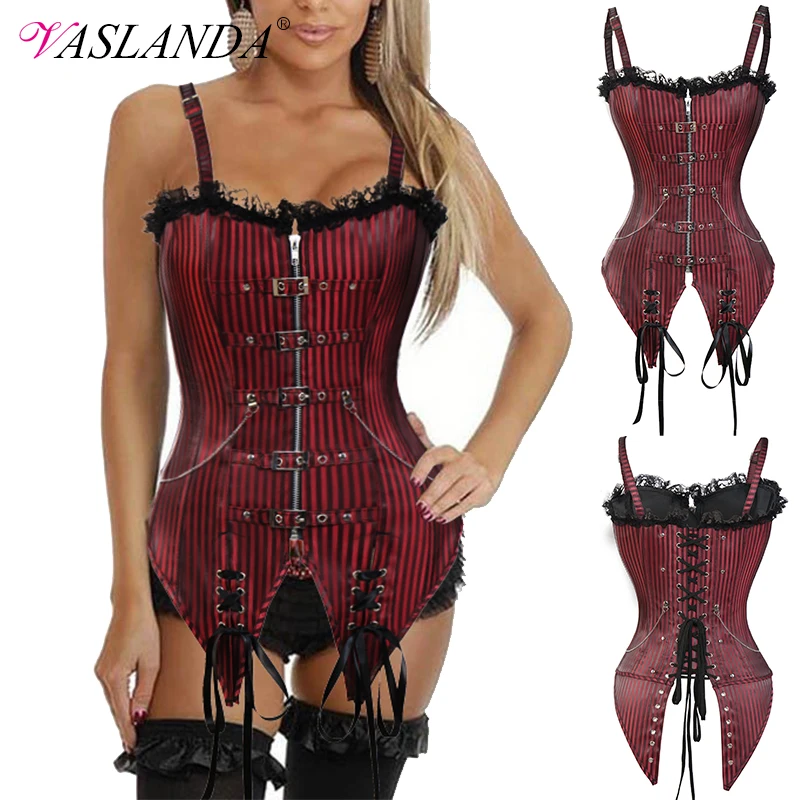 

Bustiers & Corsets Lace Up Boned Overbust Corset Vest Spaghetti Strap Sleeveless Camisole Gothic Bustier Tops Vintage Corselet