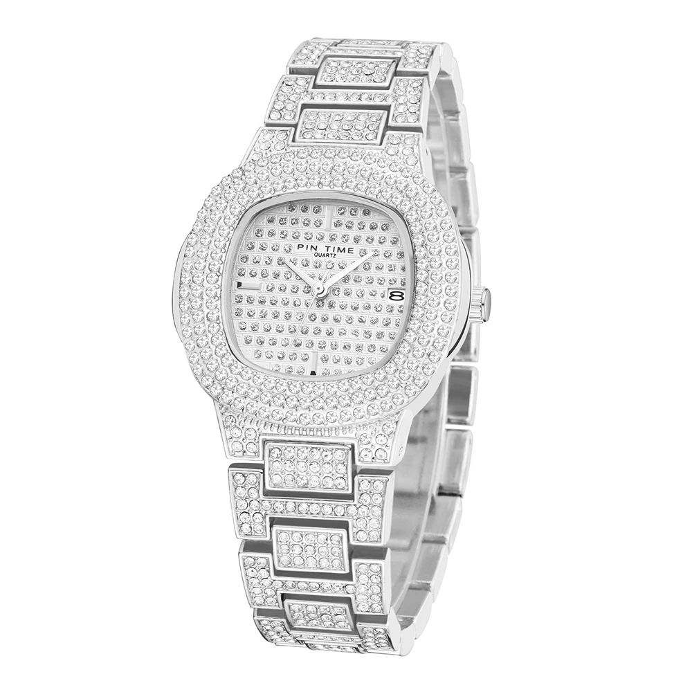 

Часы наручные мужские/женские кварцевые в стиле хип-хоп со стразами