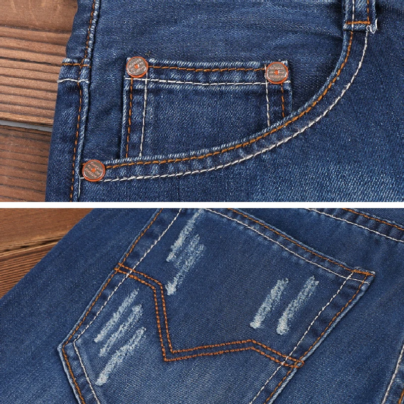 

Foreign Trade Holed Jeans Men's Europe Europe Frayed Trousers Flanging Straight Fit Men's Jeans