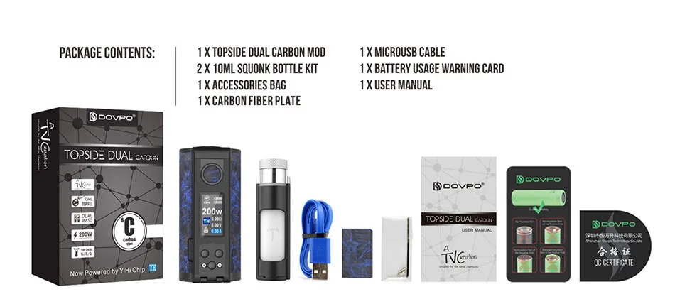 Электронная сигарета DOVPO Topside Dual 200 Вт Vape Mod Top Fill TC Squonk 10 мл Питание от двойной батареи 18650 испаритель VS Drag 2