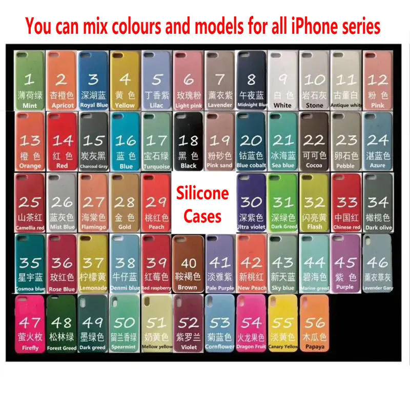 Funda de silicona de 50 unids/lote para iphone 14, 13 pro max, 6, 6s, 7, 8 plus, 11, 12 Pro, iX, XS, XR, XS, MAX, SE