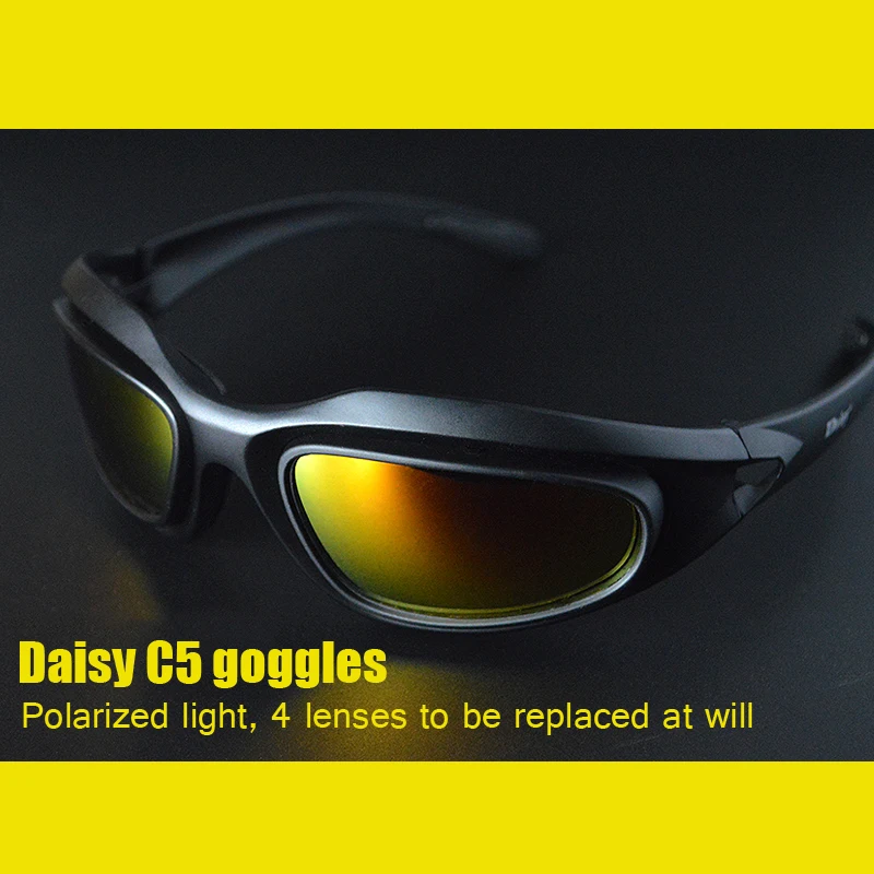 Поляризованные тактические очки Daisy C5 военные мужские охотничьи стрельбы страйкбол армейские очки спортивные походные очки 4 линзы черные