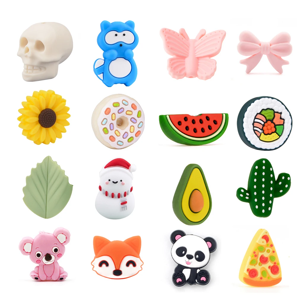 

LOFCA 5pcs Sunflower Silicone Beads Animal Cartoon Baby Teether Toys Chew Beads Food Grade DIY Pacifiers Chain Accessories