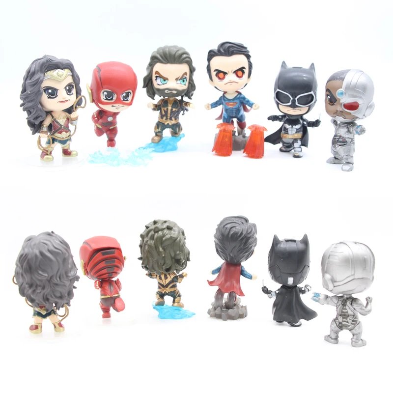 

6pcs/set Justice League Superman Batman Wonder Woman The Flash Aquaman Cyborg 10-12cm PVC Figures Toys