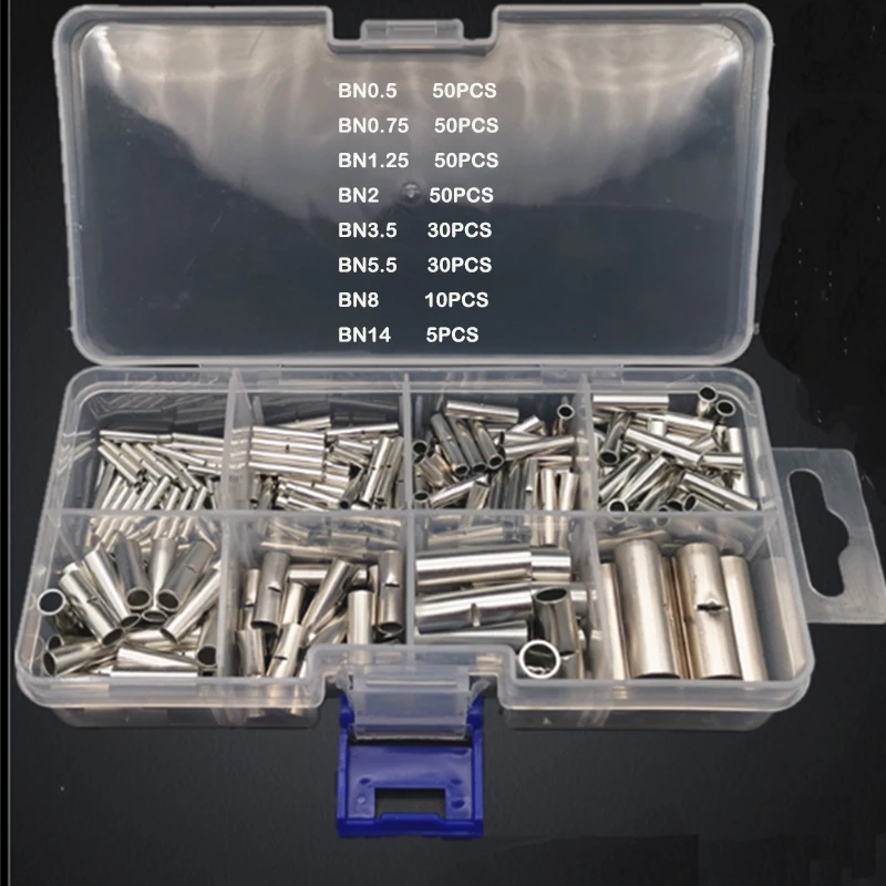 

275/150PCS 26-6 AWG BN0.5 BN1.25 BN2 BN3.5 BN5.5 BN8 Pure Copper Tinned Splice Bare Butt Connector Crimp Terminal Wire