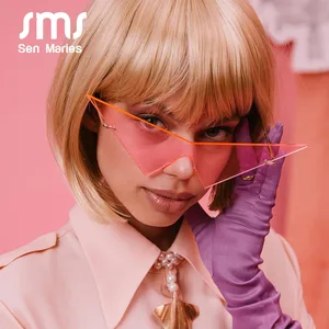 Солнцезащитные очки женские, большие, в крупной оправе, без оправы, в стиле панк, 2021, голубые, розовые, кошачий глаз