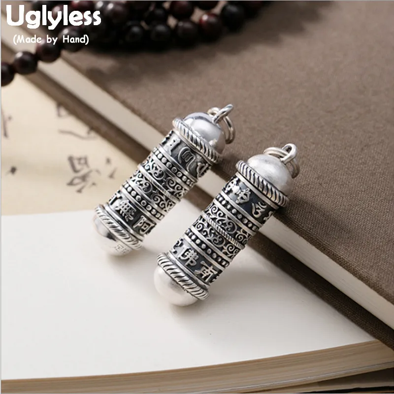 

Uglyless Real 990 Silver Six-word Mantra Buddhistic Pendants Unisex Women Men Opening Box Necklaces NO Chains Thai Silver P1114
