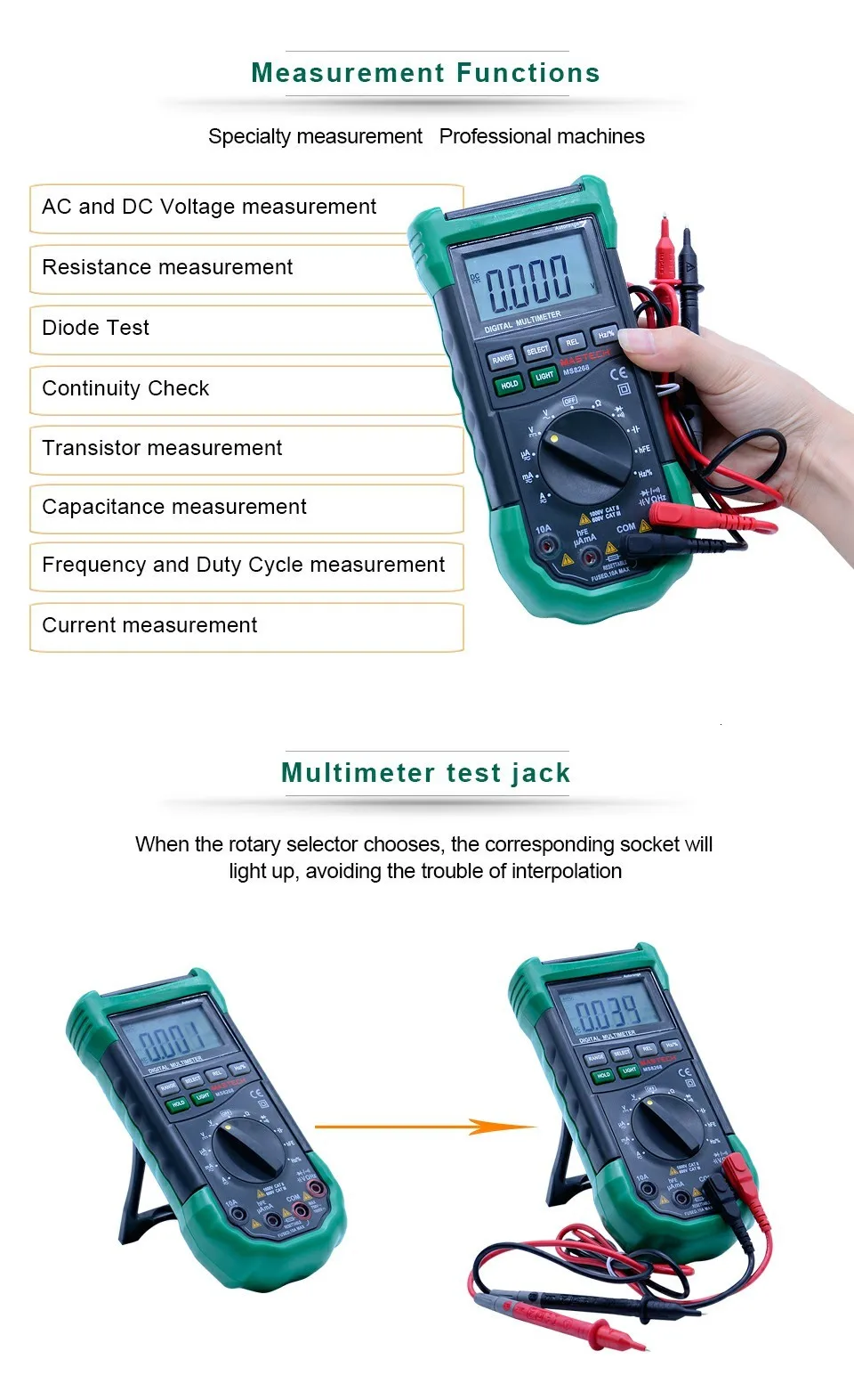 MASTECH MS8268 цифровой мультиметр с автоматической защитой диапазона ac/dc Амперметр Вольтметр Ом частота Электрический тестер диодный детектор