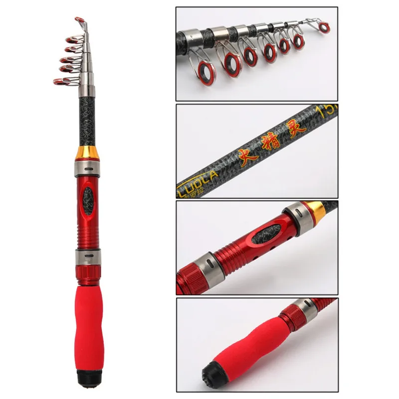 Мини Регулируемая портативная телескопическая удочка 1 0-2 м спиннинг карбоновая