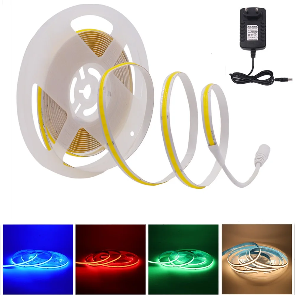 

DC12V 24V COB LED Strip EU Powered Soft FCOB No Spot Flexible Tape Lamps 320Leds 384Leds 528Leds High Density Stripe Light