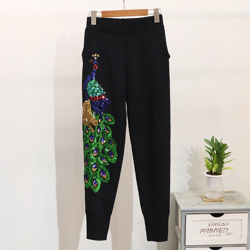 2019 осенне зимний женский комплект модный вязаный свитер с вышивкой и пайетками