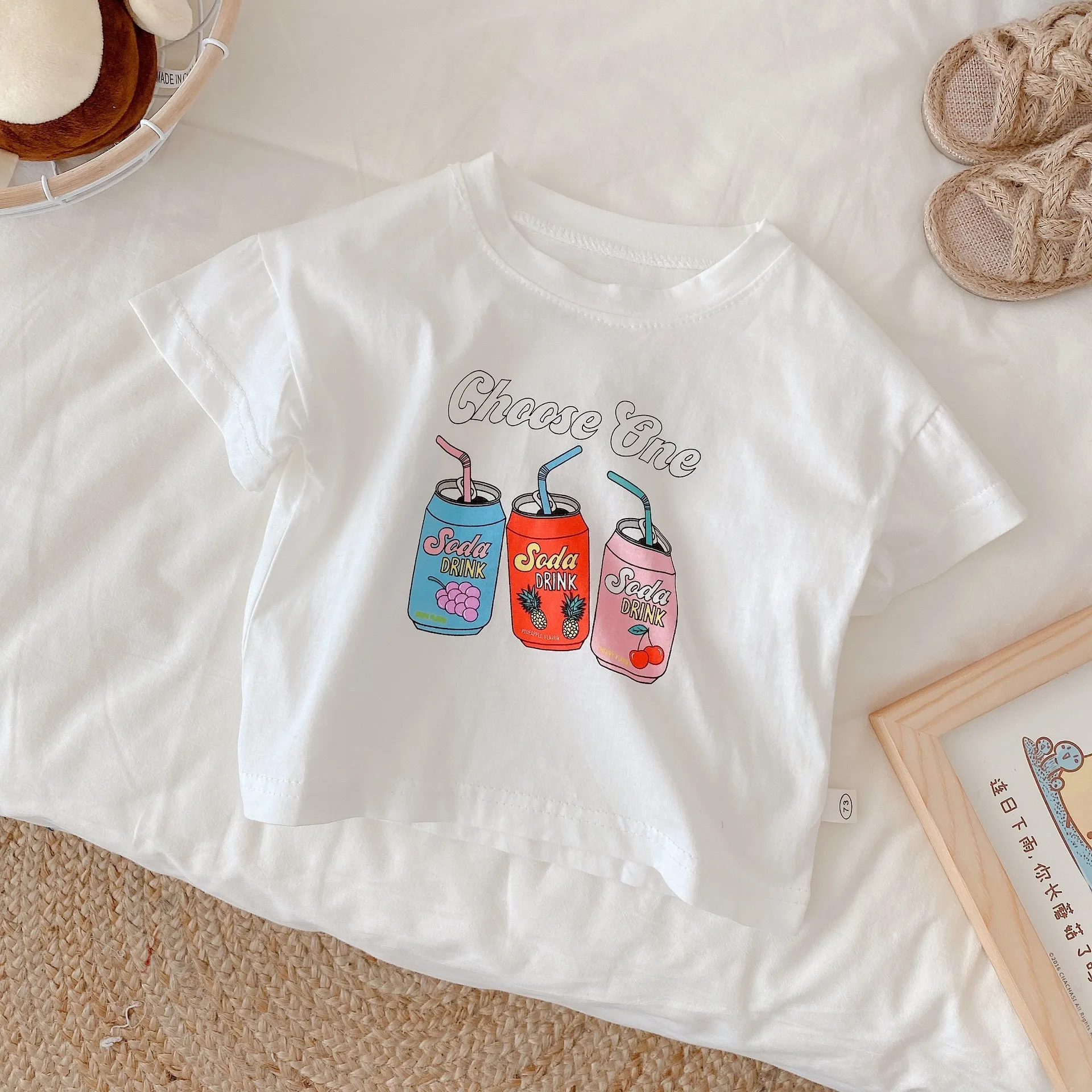 

0-3 Y Baby Suit Summer 2021 New Arrival Baby Girl Cartoon Short-Sleeved T-shirt Plaid Shorts Short-sleeved children's suit