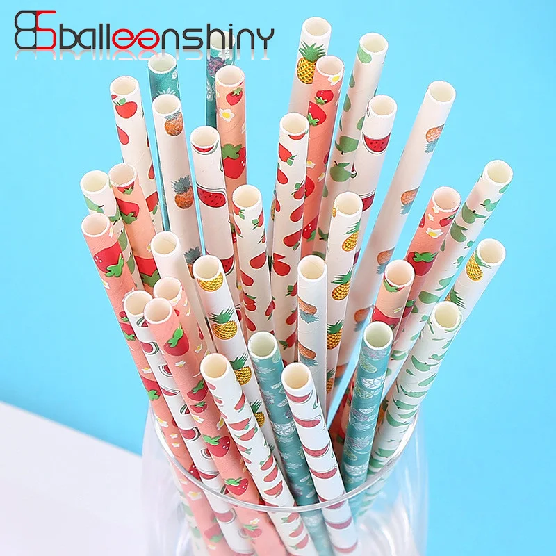 BalleenShiny бумажные соломинки для фруктов ананаса клубники арбуза лимона креативные