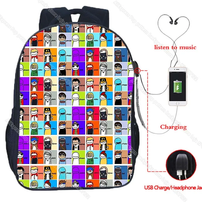 

Kids Dream Merch USB Schoolbags Students Backpack Children Cartoon Rucksack Boys Girls Teens Anime Travel Knapsack Gift Mochila