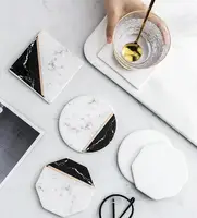 Gold Edge Wood and Marble Coasters Creative Ceramic Coaster Cork Mat Insulation Anti-slip Tea Coaster