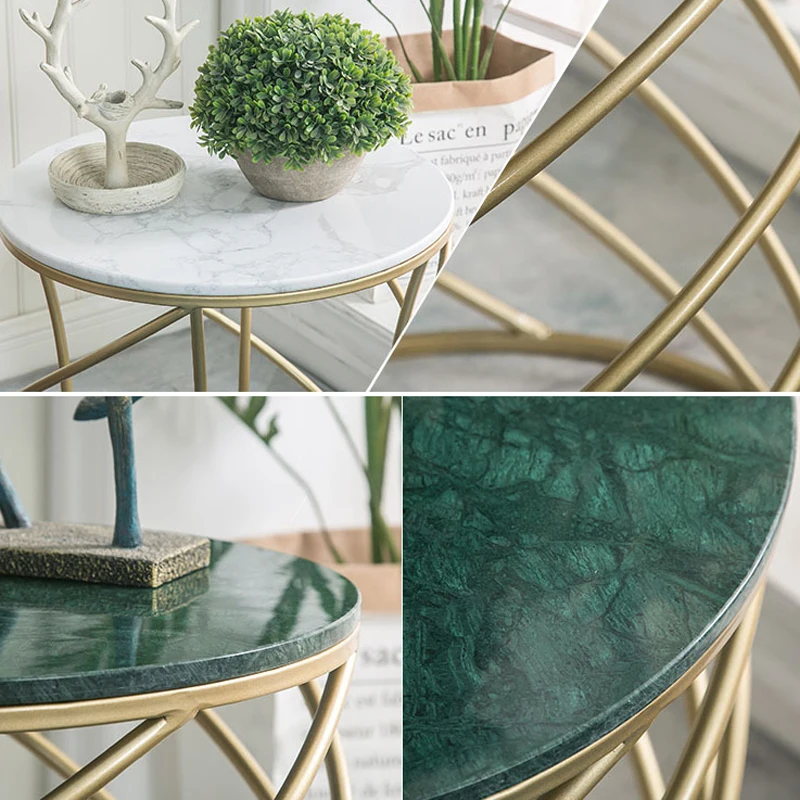 Круглые креативные золотистые металлические мраморные журнальные столики