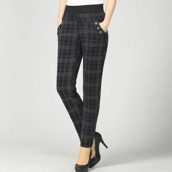 Большие размеры 2020 зимние женские штаны в сетку теплые плюс толстый бархат с