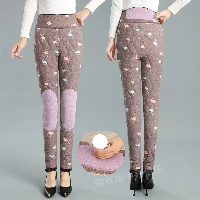 

Women Winter Thicken Leggings Pants Print Flower High Wasit Slim Keep Warm Legging Female Plus Velvet High Elastic Leggings R81