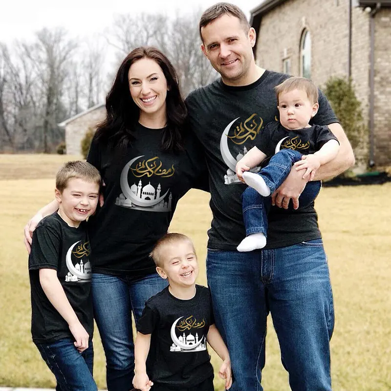 

Комплект одежды для всей семьи, футболка из хлопка с надписью «Ramadan them Dad», «Mom Baby», 2020