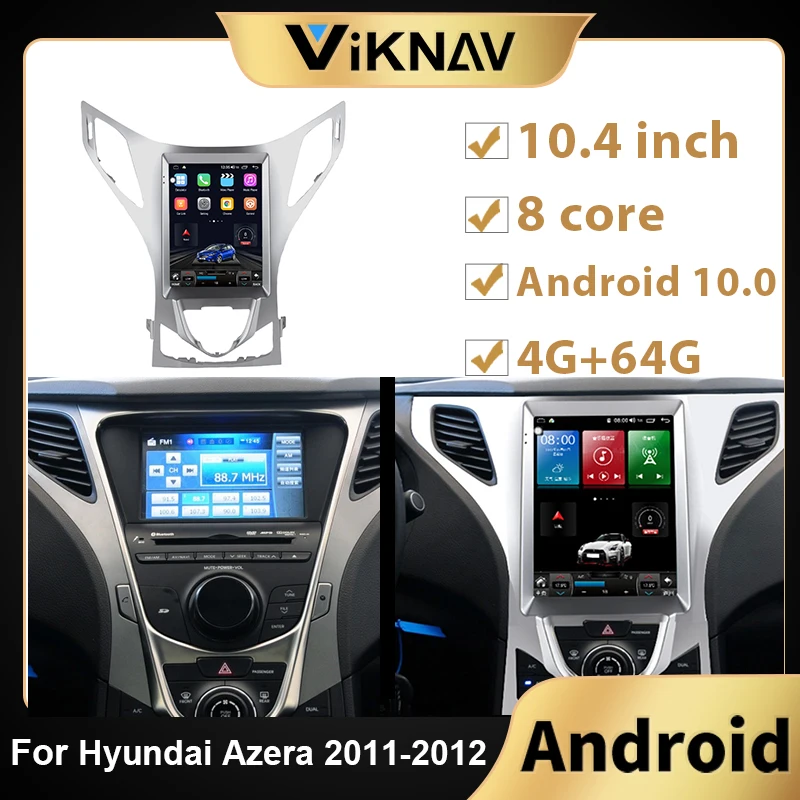 

Автомагнитола 2DIN, 128 ГГц, 10,4 дюйма, Android, GPS-навигация для Hyundai Azera 2011 2012, автомобильный DVD-стереоприемник, мультимедийный плеер