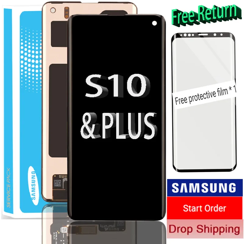 В наличии супер AMOLED ЖК дисплей для SAMSUNG S10 G973 G973F сенсорный экран дигитайзер сборка