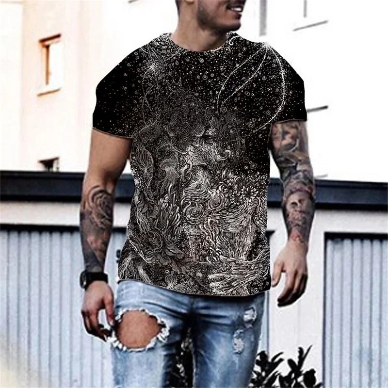 

2021 Summer New Skull 3D Printing Printed T-shirt Men's T-shirt Casual Short-sleeved Streetwear Hip-hop