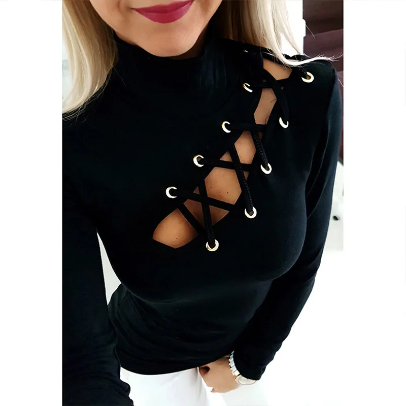 Pickyourlook женская футболка и топы с длинным рукавом на молнии сексуальная женская футболка однотонная Черная Женская футболка с воротником-стойкой осень