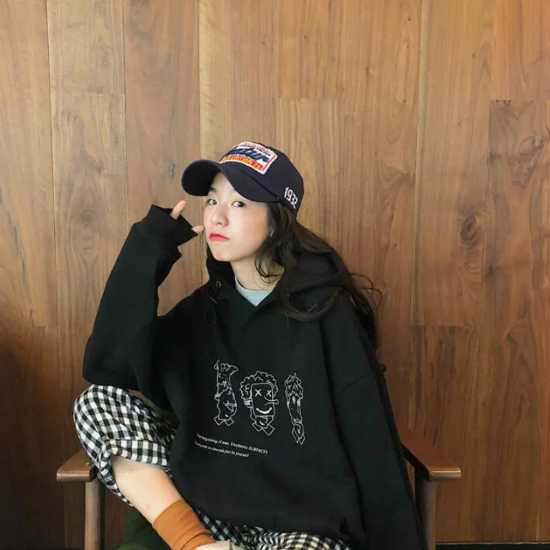 

Hoodies Women 2020 Fashion Korean Style Student Loose Large Size Thin Kawaii Ulzzang Streetwear Womens Sweatshirt Chic Casual