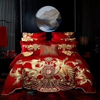 468pc luxury gold loong phoenix embroidery chinese wedding red 100 cotton bedding set duvet cover bed sheet linen pillowcases