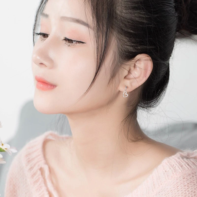 Silver Color Jewelry Women Fashion Cute Tiny Hollow Heart Stud Earring jewelry For Girl Kid Lady Gift wholesale | Украшения и