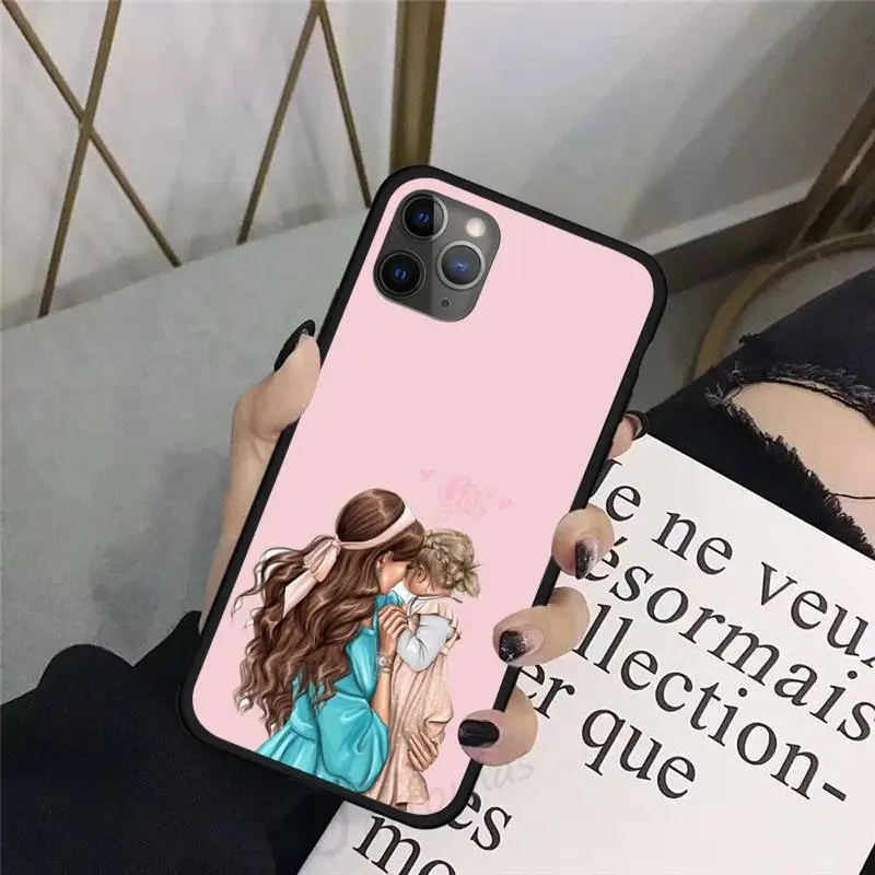 

Baby Mom Girls love pink cartoon Phone Case For iphone 8 11 12 Redmi note 8 9 s huawei p 30 pro lite plus cover shell funda