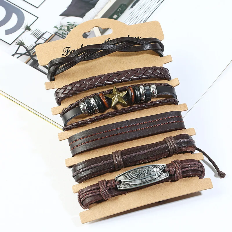 

AJC Weaving cowhide bracelet handmade jewelry DIY combination suit fashion men's leather bracelet