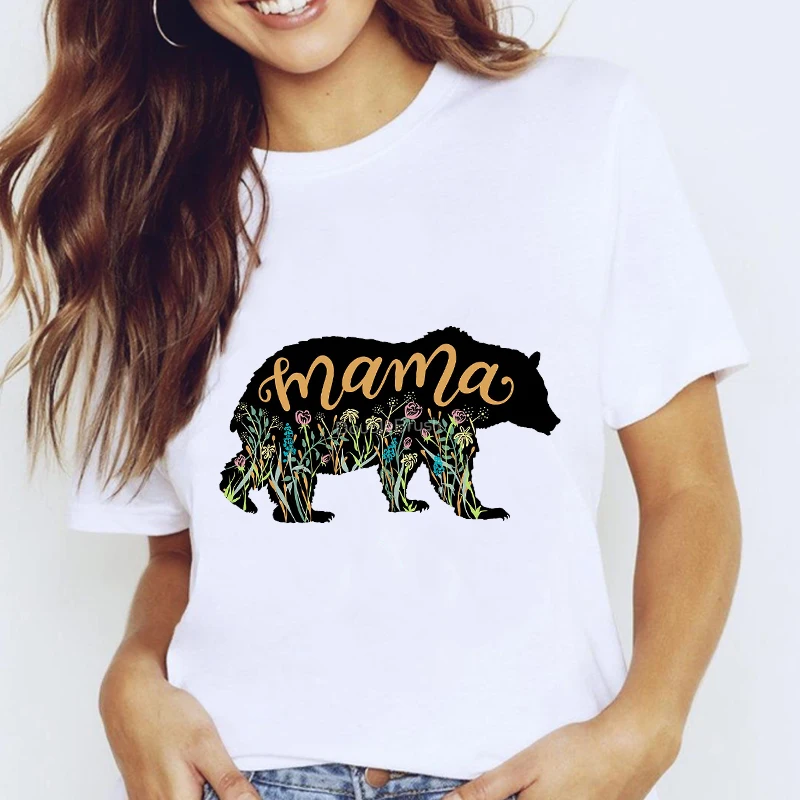 

Summer New 2021 Watercolor Graphic Printing Cute Mom Mama Cartoon Lady Clothes Tops Clothing Female Mother loose Women's T-shirt