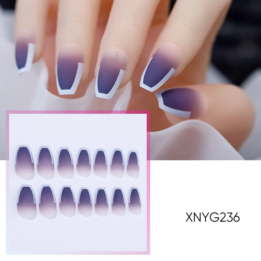 

24 Pieces DIY European And American Color-Slicing Ballet Gradient Purple French Fake Nail Piece Wearing Nail Finished Nail Piece