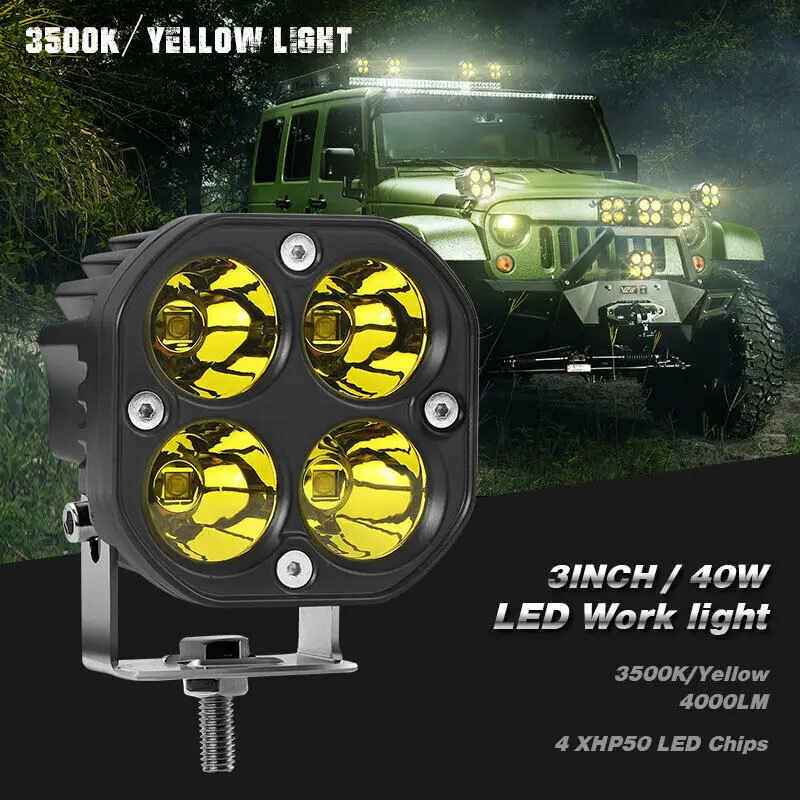 3inch 40W LED Work Light Bar Yellow Spot Pods Flood Beam for Driving Offroad Boat Car Tractor Truck | Автомобили и мотоциклы