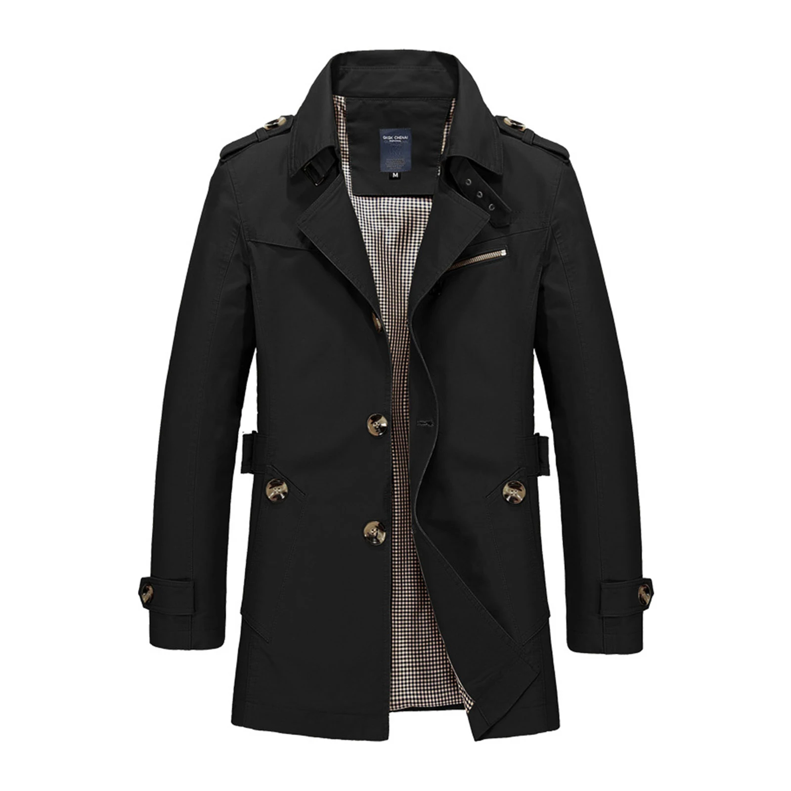 

Mens Long-sleeved Trench Coat Classic Solid Color Autumn Winter Mid-length Casual Slim Fit Windbreaker