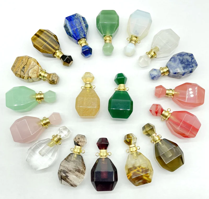 2022 Hot Seller Natural Gem Stone Lapis Lazuli Quartz Crystal Perfume Bottle Pendant Jewelry Making Man Woman Necklace 2pcs