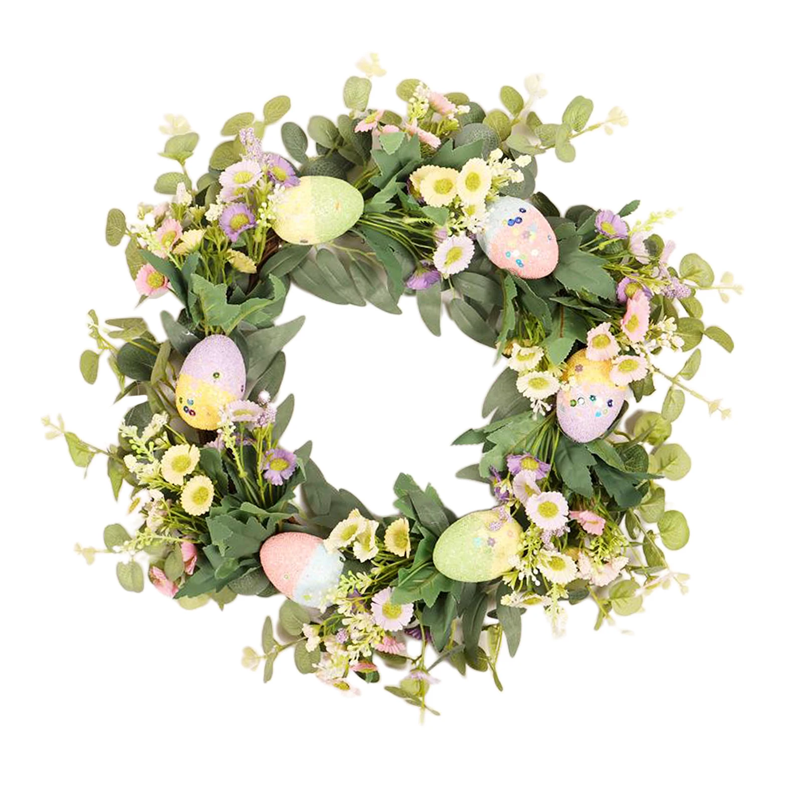 

Vivid Easter Wreath Wall Hanger Garland Home Decor Fake Daisy Eggs Wreaths