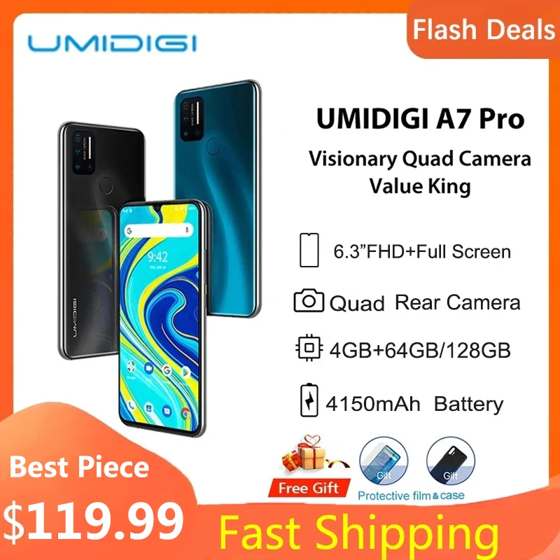 UMIDIGI Samrtphone Android 10 Quad Camera Umidigi A7 pro 6 3 дюйма FHD + полный экран 4 Гб 64 ROM глобальная версия