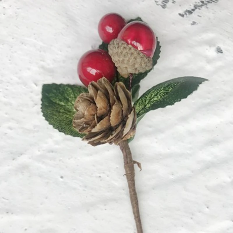

15Pcs Red Christmas Berry and Pine Cone Picks with Holly Branches for Holiday Floral Decor Flower Crafts