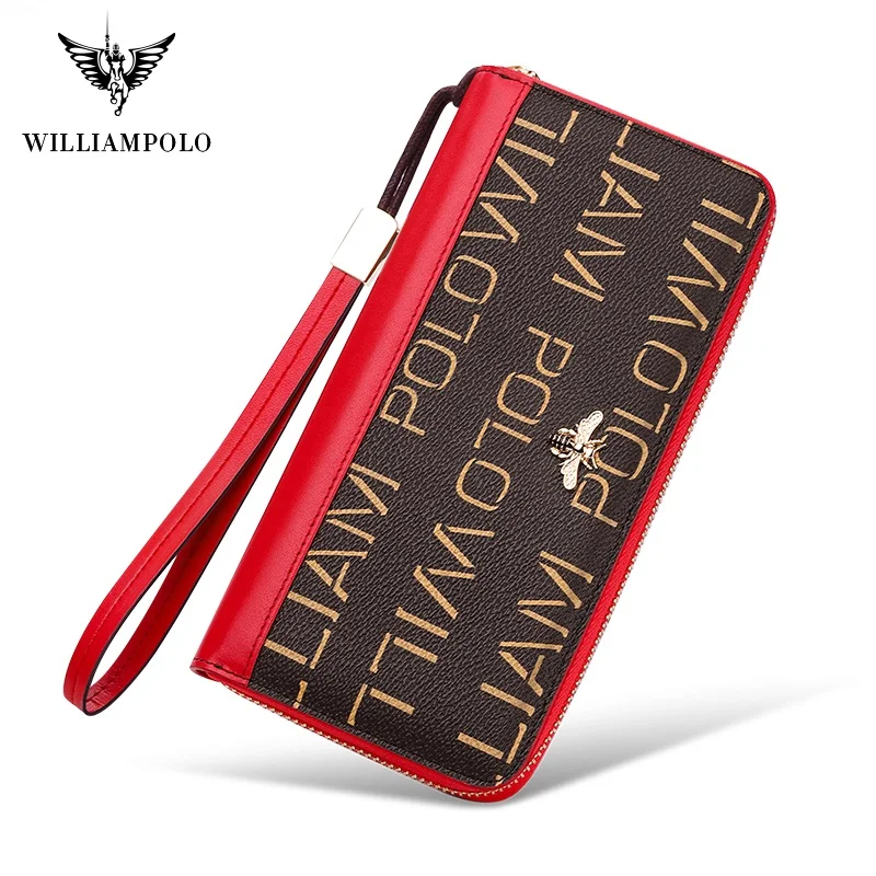 Роскошные брендовые кожаные кошельки WilliamPolo Женская длинная сумка на молнии для