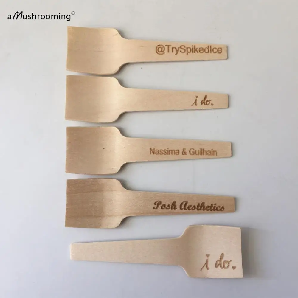 

100pcs disposable handy mini flat spoons for ice cream dessert cakes plain or personalized small wooden spoons