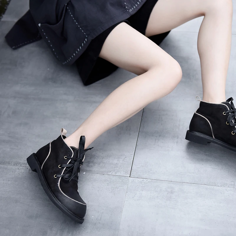 Artmu; сезон осень-зима; Новинка года; оригинальные Ботинки Martin; женские ботинки из натуральной кожи на плоской подошве; ботильоны на шнуровке - Цвет: Black