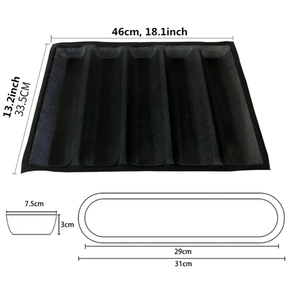

5-Cavity Silicone Mold Baguette Shape Non-stick French Bread Baking Pan Tool